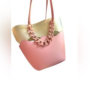 Charles & Keith Pink and Yellow Shoulder Bag with Modern Chain Accent